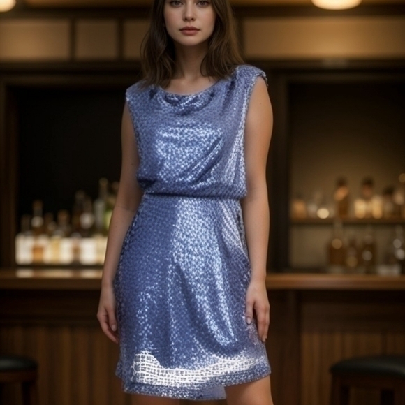 💥NWT💥 CALVIN KLEIN BLUE SEQUIN COCKTAIL DRESS SZ XS RV $139 - Picture 1 of 7
